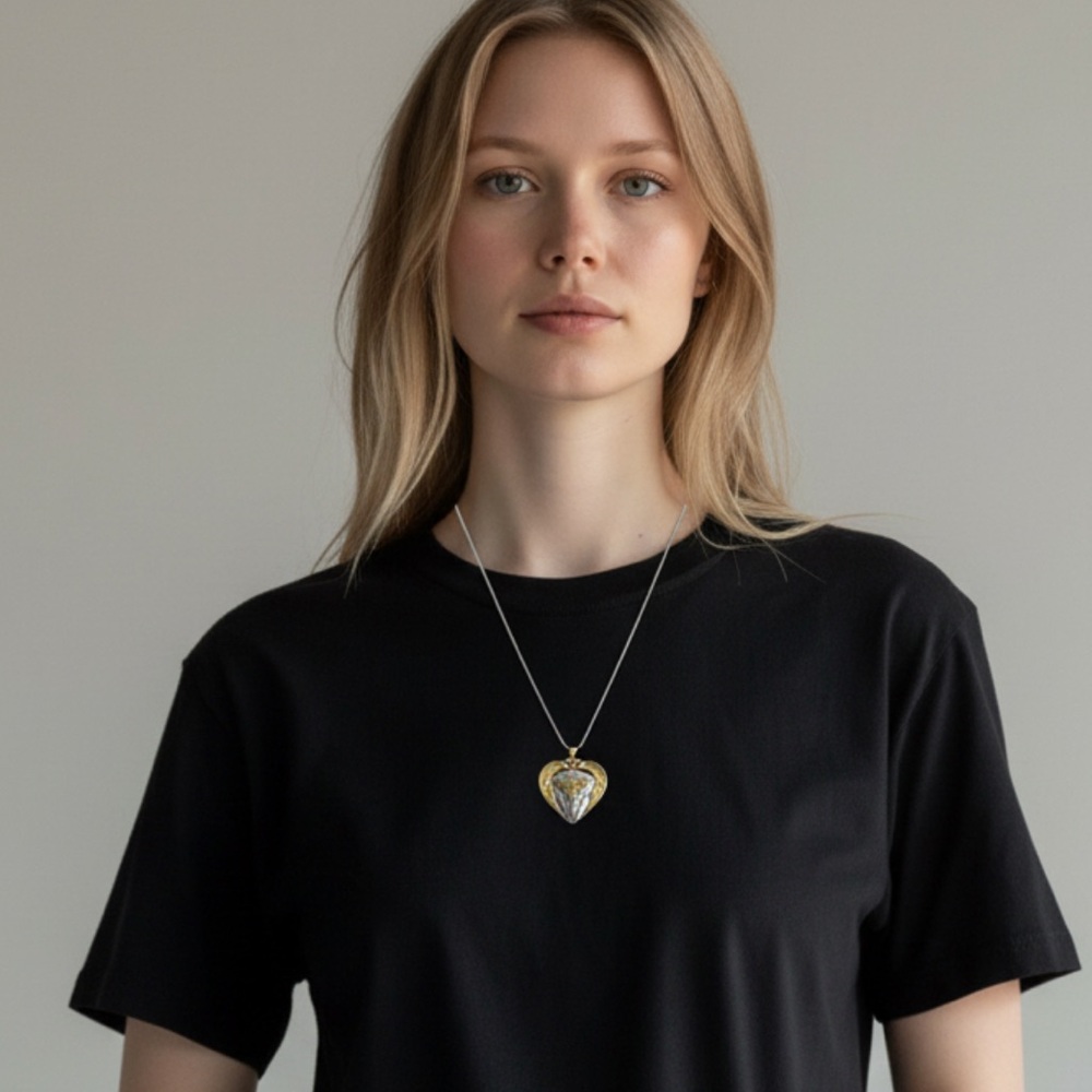 Two-Tone Heart Nursing Serenity prayer Pendant Necklace Gold & 925 Silver chain